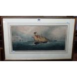 Richmond Markes (19th century), Dutch vessels off the coast, watercolour and scratching out,