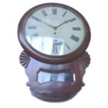 A mahogany cased drop dial wall clock, circa 1900, the 11.5 inch painted tin dial detailed 'J.
