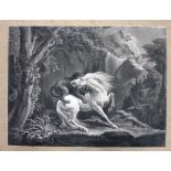 After George Stubbs, The horse and the lion, two mezzotints, unframed, each approx 41.5cm x 51.5cm.