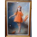 E** J** M** (early 20th century), Young girl in an orange dress, pastel,