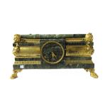 A French green vein marble and ormolu mounted mantel clock, late 19th century, of rectangular form,