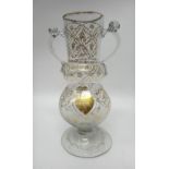 A Turkish clear and gilt glass two-handled vase, 19th century,