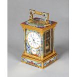 A French gilt brass and cloisonné enamel repeating carriage clock with one-minute tourbillon