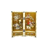A good Japanese Shibayama inlaid ivory two-fold table screen (Tsuitate), Meiji period,