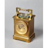 A French brass combination mantel clock Circa 1890 In the form of an oversized carriage clock,