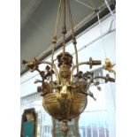 A French gilt bronze six light chandelier,