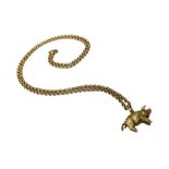 A 9ct gold pendant designed as a standing pig, with a 9ct gold circular link neckchain,