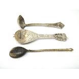 A Russian teaspoon, the back of the bowl niello decorated with a view of a church,