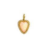A gold, opal and half pearl set heart shaped pendant,