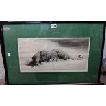 Herbert Thomas Dicksee (1862-1942), Leopard with jungle fowl, etching, signed in pencil,