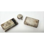 Silver, comprising; a slide action vesta box of curved rectangular form, detailed 'The Times 1926',