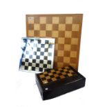 A large wooden chess board, 20th century, stained elm and oak (70cm square),