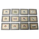A set of twelve Chinese paintings on rice paper, 19th century,