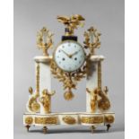 A late Louis XVI ormolu and white marble mantel clock The case surmounted by a pair of doves on