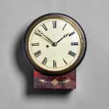 A Regency mahogany and brass-inlaid drop-dial timepiece The cast bezel with convex glass above a