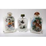 Three Chinese inside painted glass snuff bottles, 20th century,