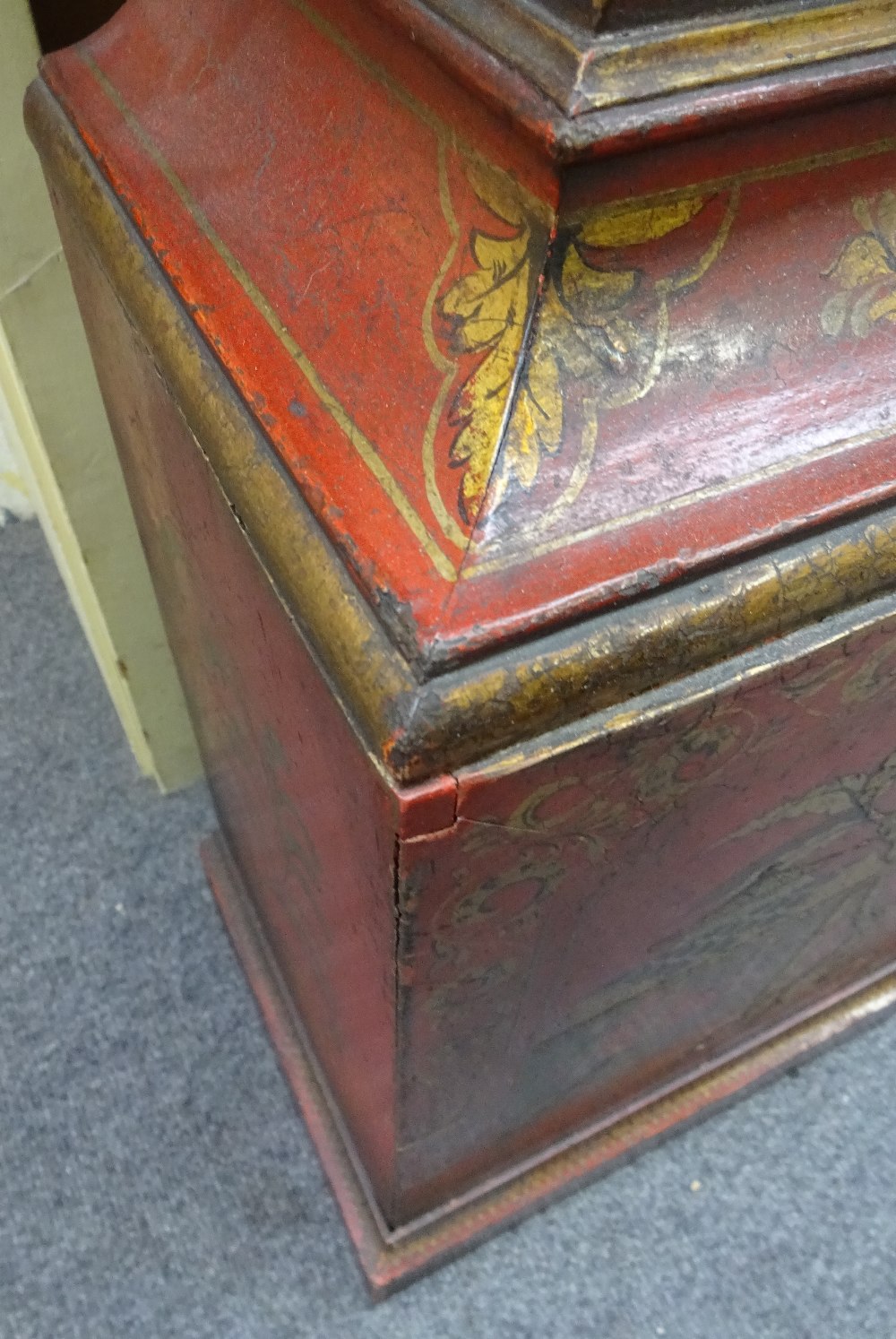 A parcel-gilt red lacquer longcase clock Mid 18th century and later The movement by Thomas May, - Image 6 of 8