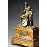 A French gilt bronze and giallo marble mantel clock In the Empire Revival style,