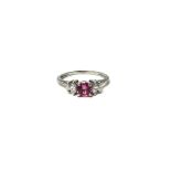 A pink sapphire and diamond set five stone ring,