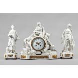 An ormolu-mounted Sèvres biscuit porcelain clock garniture In the Louis XVI style,