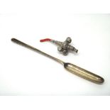 A George III silver marrow scoop, London 1793 and a baby's rattle,