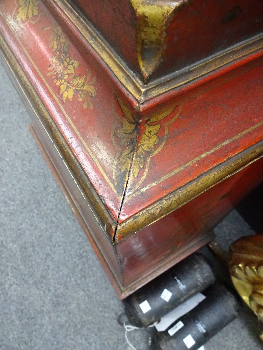 A parcel-gilt red lacquer longcase clock Mid 18th century and later The movement by Thomas May, - Image 5 of 8