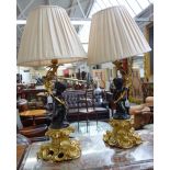 A pair of French ormolu and bronze table lamps, circa 1870,
