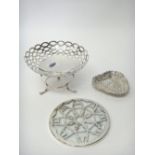 Silver and silver mounted wares, comprising; a shaped circular large bon bon dish,