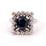 A sapphire and diamond square cluster ring,