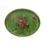 A Victorian oval papier mache tray, deco