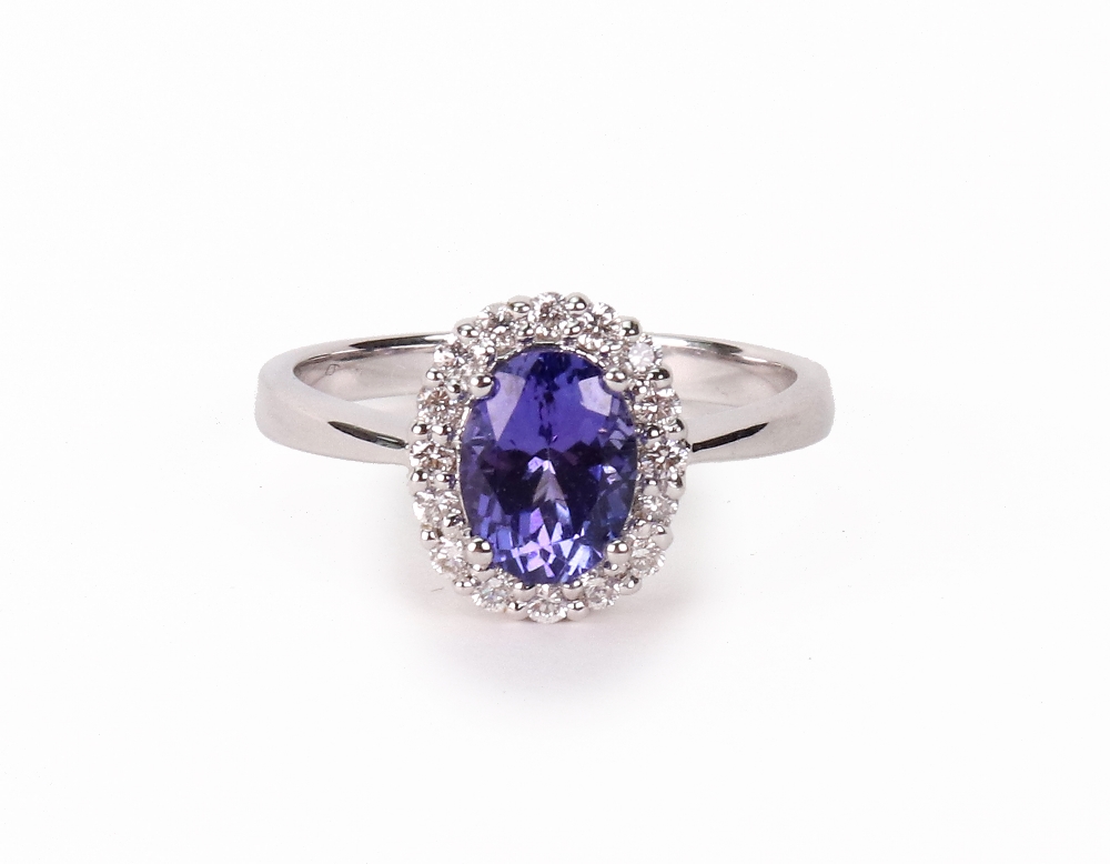 An 18ct white gold, tanzanite and diamon