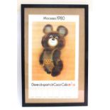 A poster for the 1980 Russian Olympics featuring a Misha Bear, 80 x 50cm.