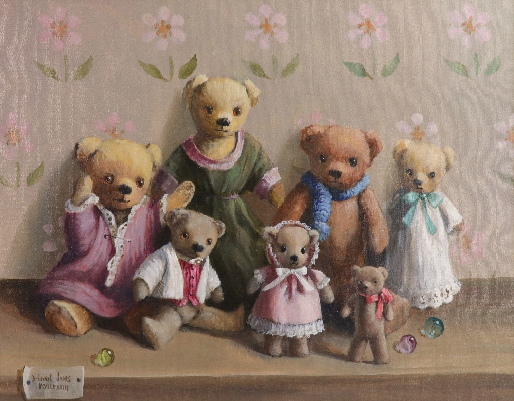 Deborah Jones (British, 1921-2012), Teddy bears and marbles, signed 'Deborah Jones' (lower left),