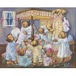 Doreen Edmond (British, 20th Century), Teddy Bears Pillow Fight, signed 'Doreen Edmond',