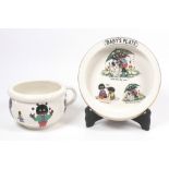 A Keeling & Co Lasolware baby plate, printed various comical Golliwogg scenes, 19cm,