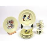 A small collection of continental porcelain nursery ware and dolls china decorated with scenes