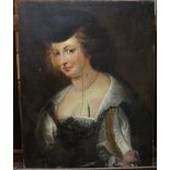 Manner of Sir Peter Paul Rubens, Portrait of a lady, oil on canvas, unframed, 66cm x 51.5cm.