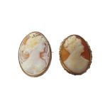 A gold mounted oval shell cameo brooch, carved as the portrait of a lady,