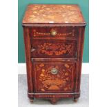 A late 18th century Dutch floral marquetry inlaid pedestal, with pair of drawers and cupboard,