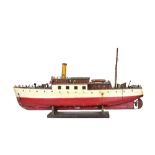 A scale model wooden steam ship, early 20th century, red and cream livery,