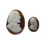 A gold mounted oval shell cameo brooch, carved as the portrait of a bearded gentleman,