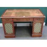A 19th century and later brass mounted mahogany pedestal desk,