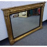 A 19th century gilt framed overmantel mirror, with split column decoration, 144cm wide x 100cm high.