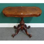 A Victorian marquetry inlaid figured walnut card table,