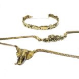 A 9ct gold necklace, the front cast with a row of African wild animals centred by an elephant,