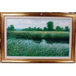 D. McLouslan (20th century), River scene, oil on canvas, signed, 75cm x 125cm.