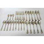 Stylized King's pattern table silver, comprising; five single struck dessert spoons, London 1846,