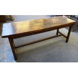 A 17th century style oak refectory table, with single slab top on square supports,