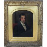 English School (19th century) Portrait of a gentleman, oil on canvas, arched top, 66cm x 50cm.