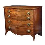 A George III mahogany serpentine chest, the brushing slide over four long graduated drawers,